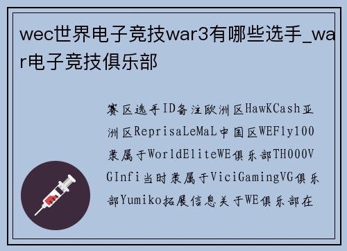 wec世界电子竞技war3有哪些选手_war电子竞技俱乐部